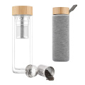 Garrafa de água de vidro borosilicato de infusor de chá de 450ml com tampa de bambu